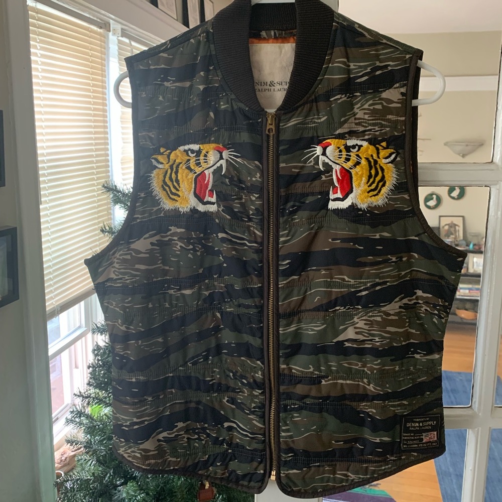 Ralph Lauren Denim & Supply Camouflage Vest with Double Cat Embroidered detail.